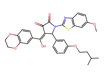 4-[2,3-dihydro-1,4-benzodioxin-6-yl(hydroxy)methylidene]-1-(6-methoxy-1,3-benzothiazol-2-yl)-5-[3-(3-methylbutoxy)phenyl]pyrrolidine-2,3-dione structure
