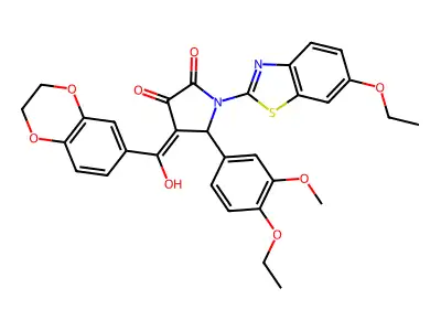 4-[2,3-dihydro-1,4-benzodioxin-6-yl(hydroxy)methylidene]-1-(6-ethoxy-1,3-benzothiazol-2-yl)-5-(4-ethoxy-3-methoxyphenyl)pyrrolidine-2,3-dione structure