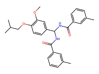 N,N'-{[3-Methoxy-4-(2-methylpropoxy)phenyl]methylene}bis(3-methylbenzamide) structure