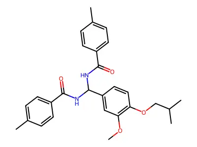 N-[[3-methoxy-4-(2-methylpropoxy)phenyl]-[(4-methylbenzoyl)amino]methyl]-4-methylbenzamide structure