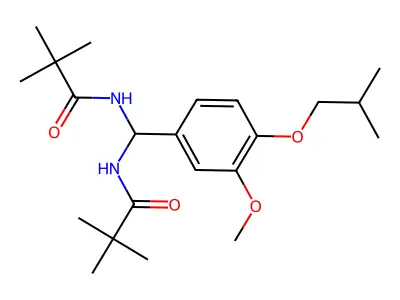 N,N'-{[3-Methoxy-4-(2-methylpropoxy)phenyl]methylene}bis(2,2-dimethylpropanamide) structure