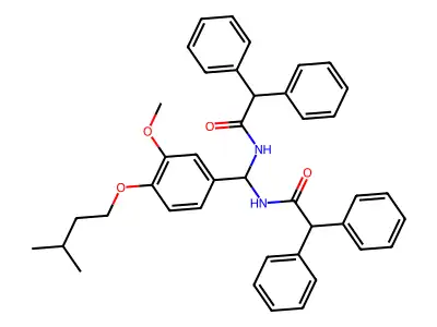 N,N'-{[3-Methoxy-4-(3-methylbutoxy)phenyl]methylene}bis(2,2-diphenylacetamide) structure