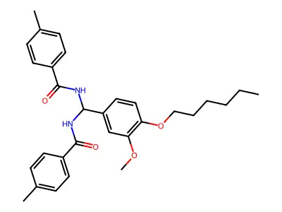 N,N'-{[4-(Hexyloxy)-3-methoxyphenyl]methylene}bis(4-methylbenzamide) structure
