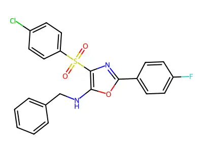 N-benzyl-4-(4-chlorophenyl)sulfonyl-2-(4-fluorophenyl)-1,3-oxazol-5-amine structure