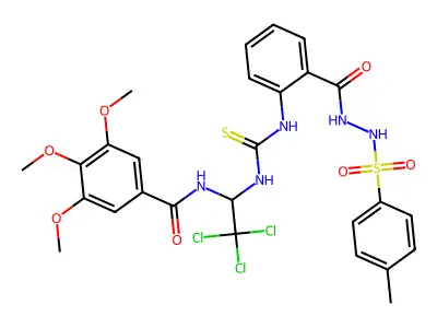 3,4,5-trimethoxy-N-[2,2,2-trichloro-1-[[2-[[(4-methylphenyl)sulfonylamino]carbamoyl]phenyl]carbamothioylamino]ethyl]benzamide structure