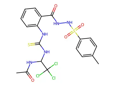 N-{2,2,2-Trichloro-1-[({2-[2-(4-methylbenzene-1-sulfonyl)hydrazinecarbonyl]phenyl}carbamothioyl)amino]ethyl}acetamide structure