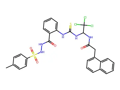 2-(Naphthalen-1-yl)-N-{2,2,2-trichloro-1-[({2-[2-(4-methylbenzene-1-sulfonyl)hydrazinecarbonyl]phenyl}carbamothioyl)amino]ethyl}acetamide structure