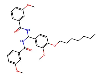 N-[(4-heptoxy-3-methoxyphenyl)-[(3-methoxybenzoyl)amino]methyl]-3-methoxybenzamide structure