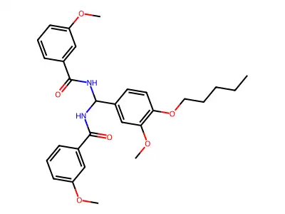 3-methoxy-N-[[(3-methoxybenzoyl)amino]-(3-methoxy-4-pentoxyphenyl)methyl]benzamide structure