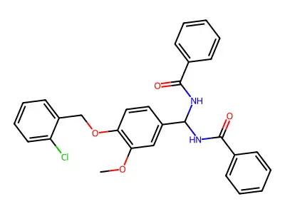 N,N'-({4-[(2-Chlorophenyl)methoxy]-3-methoxyphenyl}methylene)dibenzamide structure