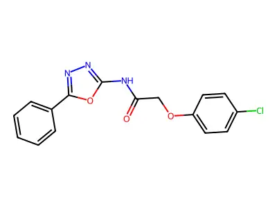 2-(4-chlorophenoxy)-N-(5-phenyl-1,3,4-oxadiazol-2-yl)acetamide structure