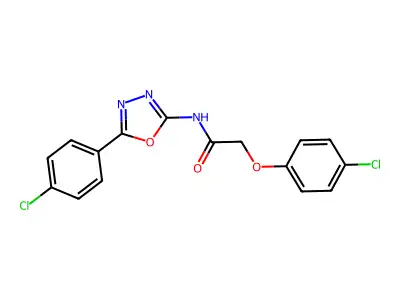 2-(4-chlorophenoxy)-N-[5-(4-chlorophenyl)-1,3,4-oxadiazol-2-yl]acetamide structure