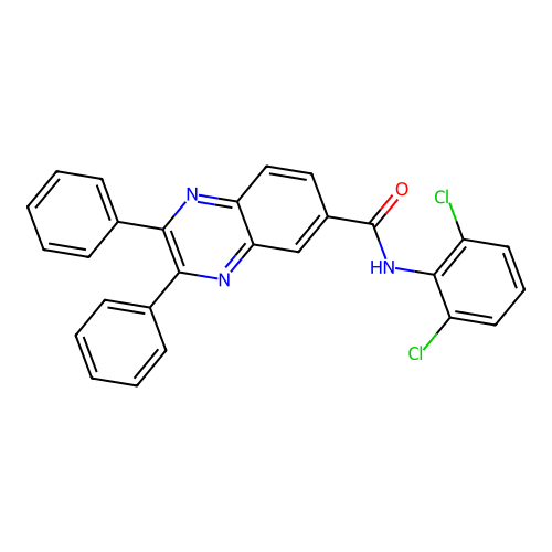 N-(2,6-dichlorophenyl)-2,3-diphenyl-quinoxaline-6-carboxamide structure
