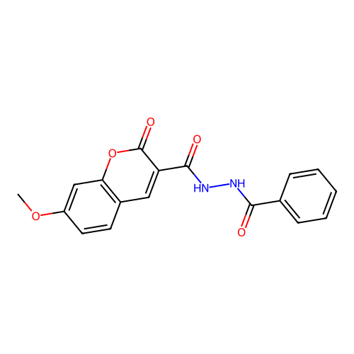 N'-benzoyl-7-methoxy-2-oxochromene-3-carbohydrazide structure