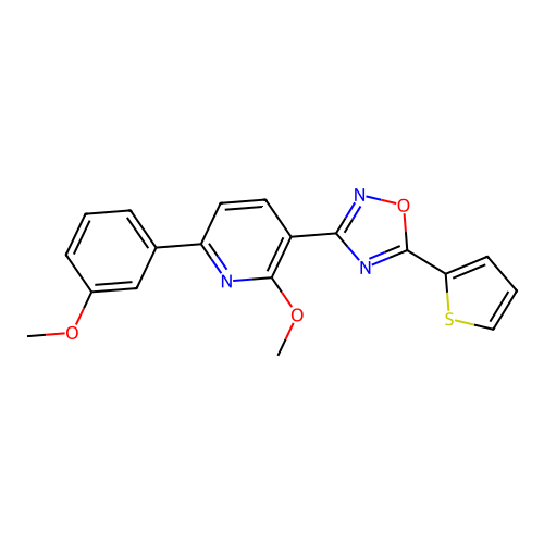 2-Methoxy-6-(3-methoxyphenyl)-3-[5-(thiophen-2-yl)-1,2,4-oxadiazol-3-yl]pyridine structure