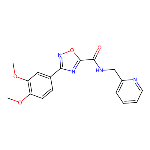 3-(3,4-dimethoxyphenyl)-N-(pyridin-2-ylmethyl)-1,2,4-oxadiazole-5-carboxamide structure