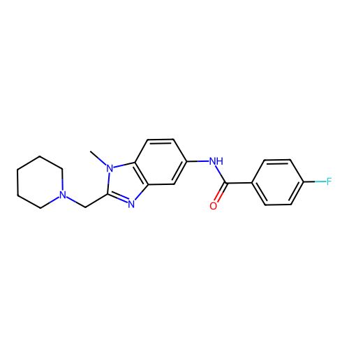4-fluoro-N-[1-methyl-2-(piperidin-1-ylmethyl)-1H-benzimidazol-5-yl]benzamide structure