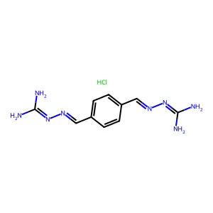 2-[[4-[(diaminomethylidenehydrazinylidene)methyl]phenyl]methylideneamino]guanidine;hydrochloride structure
