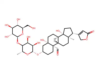 Strophanthidin + gulomethylose + glucose structure
