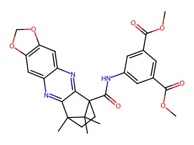 Dimethyl 5-(9,12,12-trimethyl-8,9-dihydro-2H-6,9-methano[1,3]dioxolo[4,5-b]phenazine-6(7H)-carboxamido)benzene-1,3-dicarboxylate structure