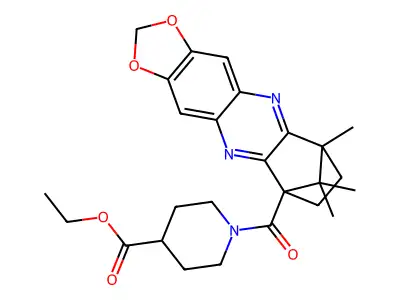 Ethyl 1-(9,12,12-trimethyl-8,9-dihydro-2H-6,9-methano[1,3]dioxolo[4,5-b]phenazine-6(7H)-carbonyl)piperidine-4-carboxylate structure