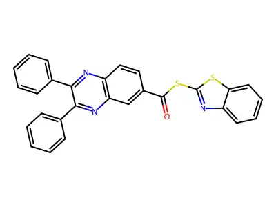 Benzothiazol-2-ylsulfanyl-(2,3-diphenylquinoxalin-6-yl)methanone structure