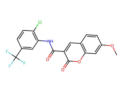 N-[2-chloro-5-(trifluoromethyl)phenyl]-7-methoxy-2-oxo-chromene-3-carboxamide structure