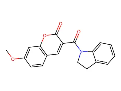 3-(2,3-dihydro-1H-indol-1-ylcarbonyl)-7-methoxy-2H-chromen-2-one structure