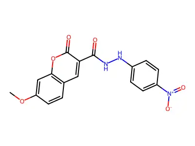 7-methoxy-N'-(4-nitrophenyl)-2-oxochromene-3-carbohydrazide structure