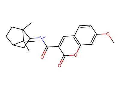 7-Methoxy-2-oxo-N-(1,7,7-trimethylbicyclo[2.2.1]heptan-2-yl)-2H-1-benzopyran-3-carboxamide structure