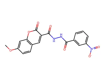 7-methoxy-N'-(3-nitrobenzoyl)-2-oxochromene-3-carbohydrazide structure