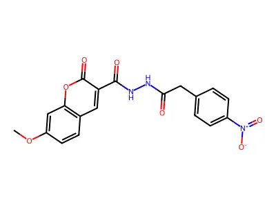 7-methoxy-N'-[2-(4-nitrophenyl)acetyl]-2-oxochromene-3-carbohydrazide structure