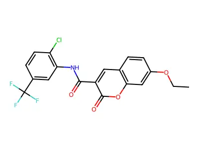 N-[2-chloro-5-(trifluoromethyl)phenyl]-7-ethoxy-2-oxochromene-3-carboxamide structure