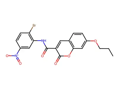N-(2-bromo-5-nitro-phenyl)-2-oxo-7-propoxy-chromene-3-carboxamide structure