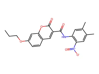 N-(4,5-Dimethyl-2-nitrophenyl)-2-oxo-7-propoxy-2H-1-benzopyran-3-carboxamide structure