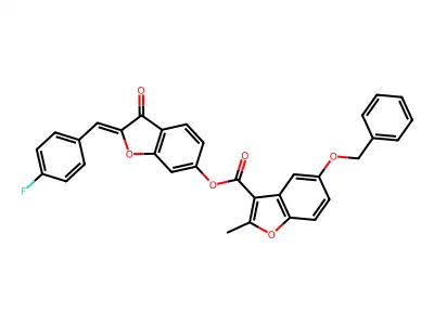 2-[(4-Fluorophenyl)methylidene]-3-oxo-2,3-dihydro-1-benzofuran-6-yl 5-(benzyloxy)-2-methyl-1-benzofuran-3-carboxylate structure