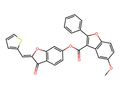 [3-oxo-2-(thiophen-2-ylmethylidene)-1-benzofuran-6-yl] 5-methoxy-2-phenyl-1-benzofuran-3-carboxylate structure
