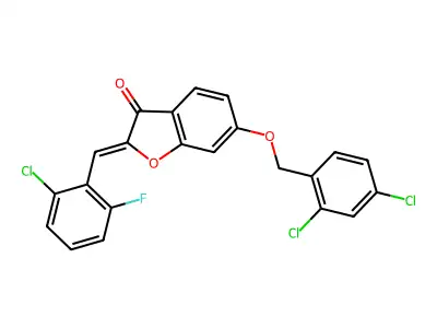 2-[(2-chloro-6-fluorophenyl)methylidene]-6-[(2,4-dichlorophenyl)methoxy]-1-benzofuran-3-one structure