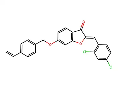2-[(2,4-dichlorophenyl)methylidene]-6-[(4-ethenylphenyl)methoxy]-1-benzofuran-3-one structure