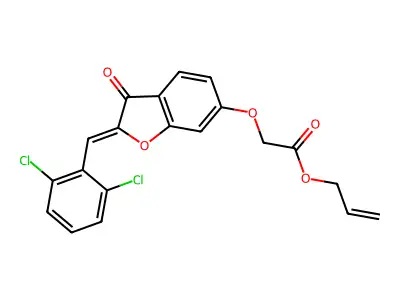 prop-2-enyl 2-[[2-[(2,6-dichlorophenyl)methylidene]-3-oxo-1-benzofuran-6-yl]oxy]acetate structure