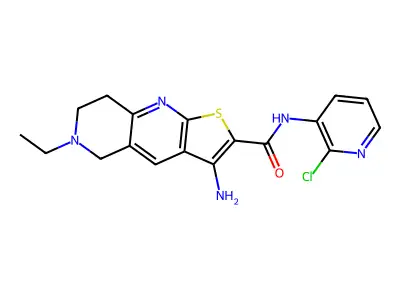 3-amino-N-(2-chloro-3-pyridinyl)-6-ethyl-5,6,7,8-tetrahydrothieno[2,3-b][1,6]naphthyridine-2-carboxamide structure