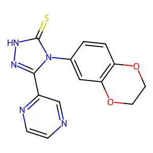 4-(2,3-dihydro-1,4-benzodioxin-6-yl)-3-pyrazin-2-yl-1H-1,2,4-triazole-5-thione structure