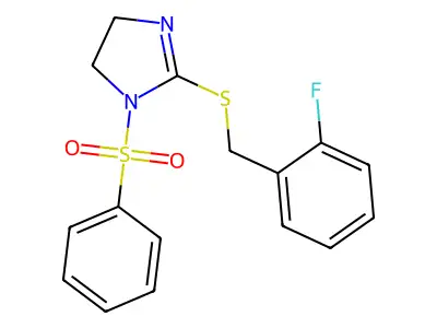 2-((2-fluorobenzyl)thio)-1-(phenylsulfonyl)-4,5-dihydro-1H-imidazole structure