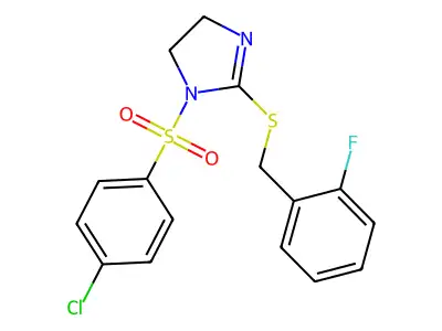 1-(4-chlorobenzenesulfonyl)-2-{[(2-fluorophenyl)methyl]sulfanyl}-4,5-dihydro-1H-imidazole structure