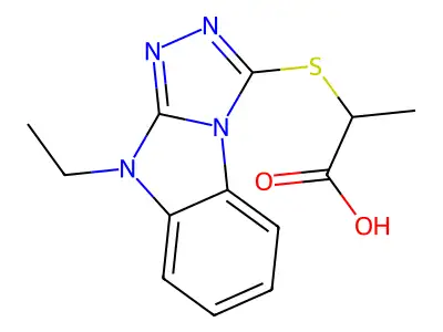 2-[(9-Ethyl-9H-[1,2,4]triazolo[4,3-a]benzimidazol-3-yl)thio]propanoic acid structure