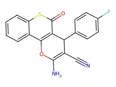 2-amino-4-(4-fluorophenyl)-5-oxo-4H,5H-thiochromeno[4,3-b]pyran-3-carbonitrile structure