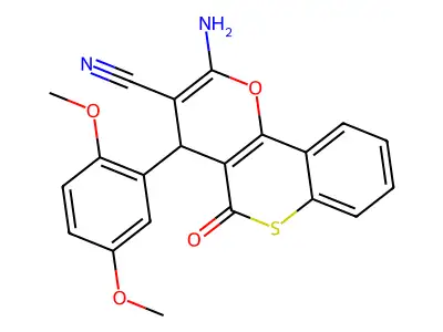 2-amino-4-(2,5-dimethoxyphenyl)-5-oxo-4H,5H-thiochromeno[4,3-b]pyran-3-carbonitrile structure