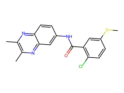2-chloro-N-(2,3-dimethylquinoxalin-6-yl)-5-methylsulfanylbenzamide structure