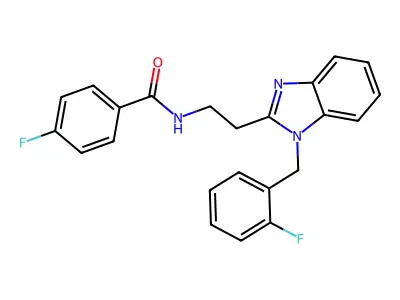 4-fluoro-N-[2-[1-[(2-fluorophenyl)methyl]benzimidazol-2-yl]ethyl]benzamide structure