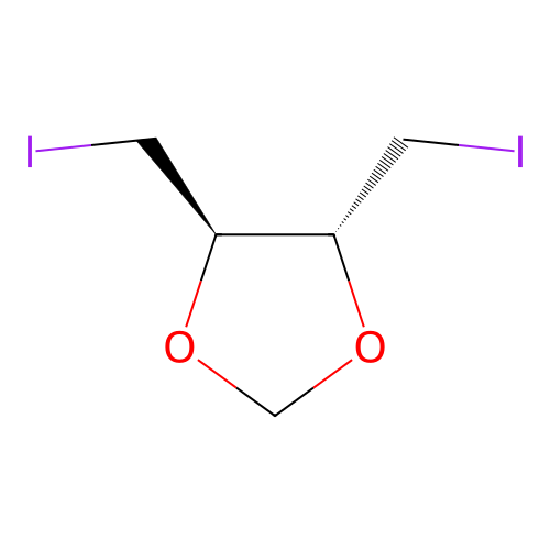 InChI=1/C5H8I2O2/c6-1-4-5(2-7)9-3-8-4/h4-5H,1-3H2/t4-,5-/m0/s structure